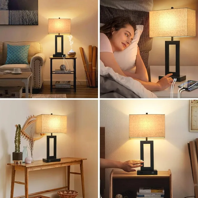 

Set of 2 Touch Control Dimmable Table Lamp with 2 USB Ports, Cream Shade