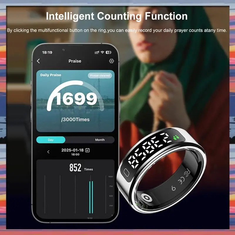 AC18 (Garantizzato) Smart Ring R11C Fitness Tracker Monitor sanitario con frequenza cardiaca Ossigeno nel sangue Monitoraggio del sonno Schermo di visualizzazione Stagno C