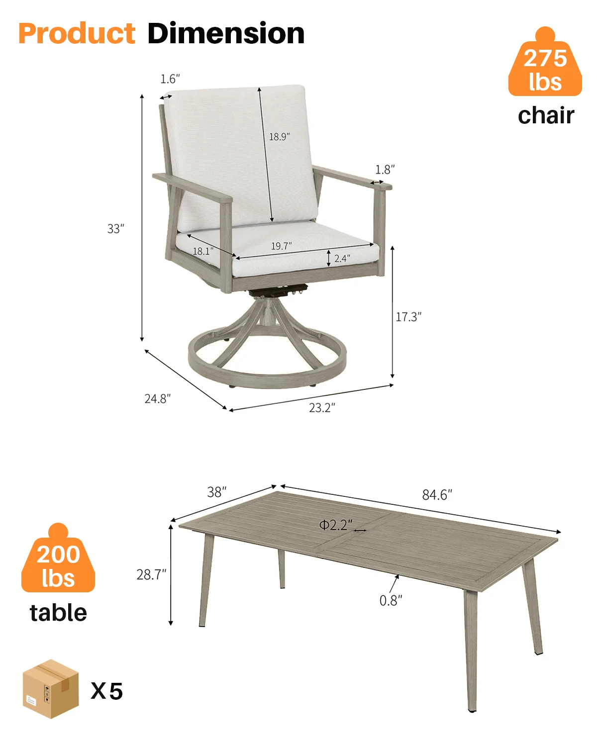 8-مقعد جميع الأحوال الجوية مزرعة فناء الطعام مجموعة 9 قطع طاولة حديقة خارجية مع كراسي دوارة بفتحة مظلة لمدارس الفنادق