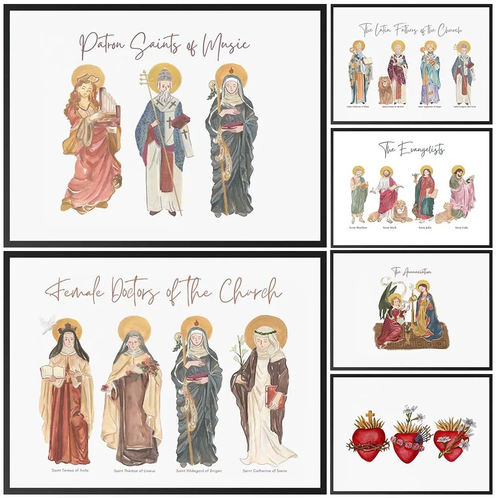 

Female Doctors of Church Catholic Poster Sacred Hearts The Evangelists Prints Wall Pictures Wall Art Canvas Painting Unframed