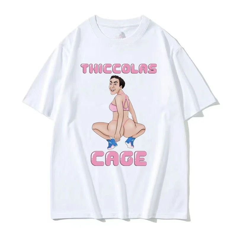 Funny Iron Cage - fake Thicc Nicholas meme clothing for men and women retro casual oversized T-shirts is casual