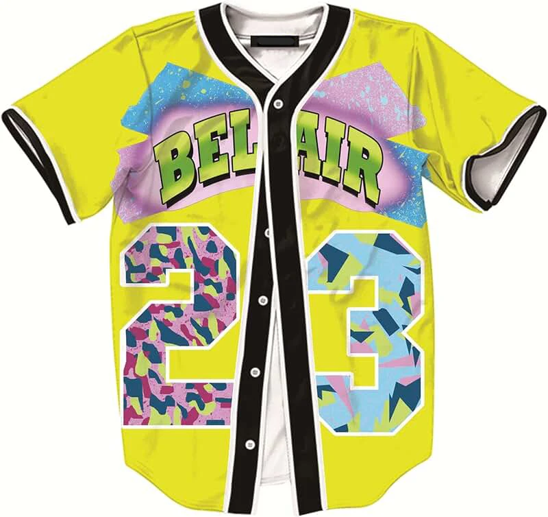 Camisa de béisbol con estampado Digital para hombre, camisa de manga corta grande de un solo pecho, estilo callejero, Y2k, Hip Hop No. 23, MB27