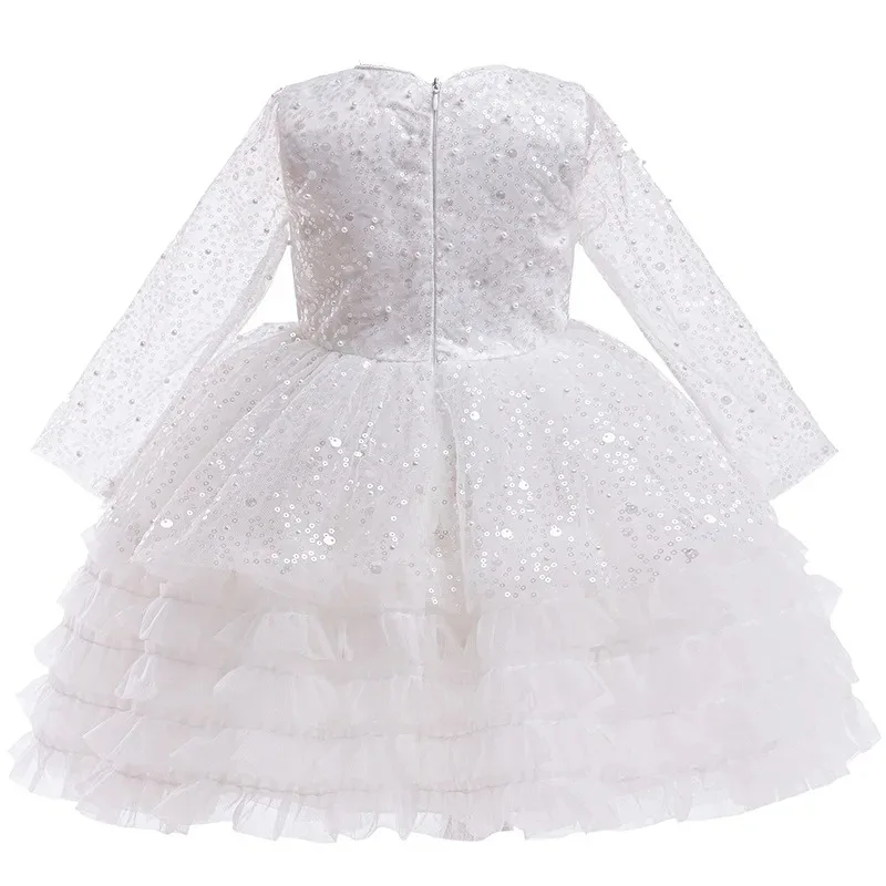 Custom Long Sleeve Sequin Ruffle Luxury Dress Women Wedding Guest Gown Girls Wedding Gown Birthday Party Pageant Runway Gown