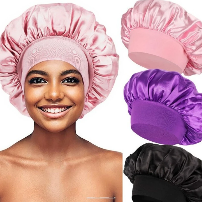 

New Soft Silk Satin Lined Bonnet Large Satin Hair Bonnet Household Sleep Shower Cap Hair Wrap Cover for Long Hair Salon Tool 1Pc