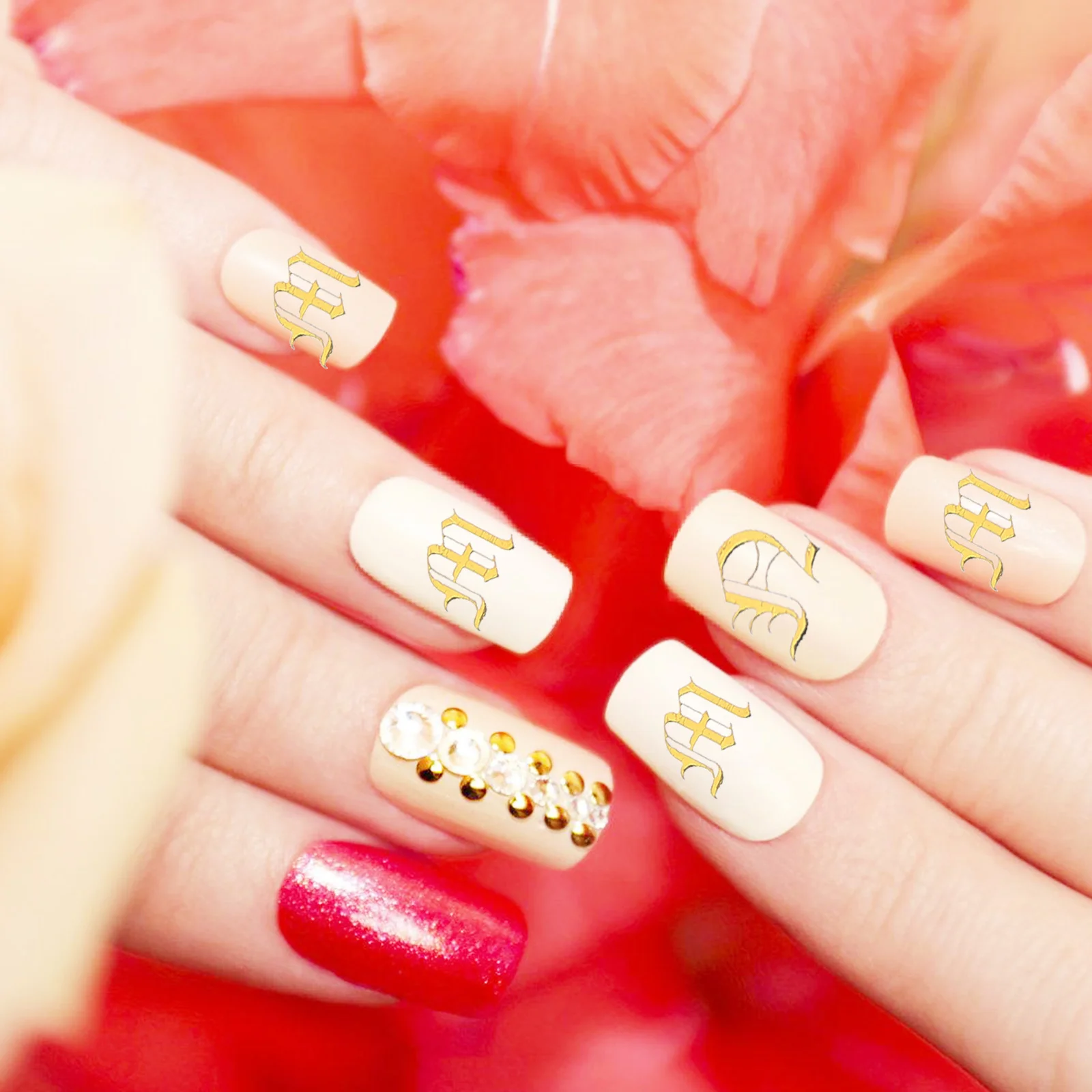 5 시트 알파벳 네일 스티커 간편한 필 오프 DIY 매니큐어 데칼 오래 지속되는 네일 아트 용품 알파벳 스티커