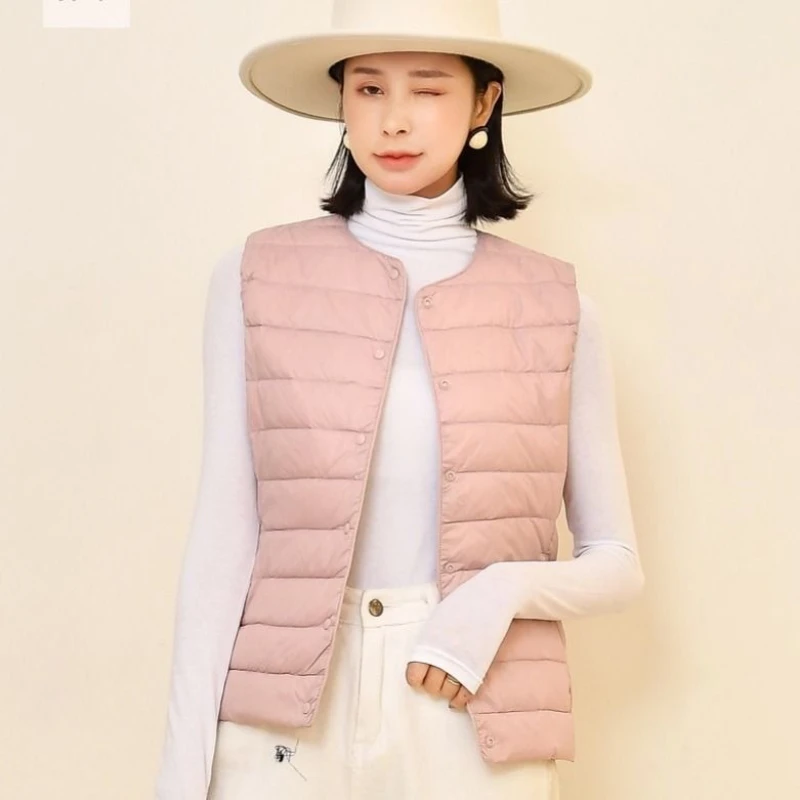 Feminino ultra leve para baixo colete longo com casual fino 90% pato branco para baixo gilet novo 2025 moda venda quente
