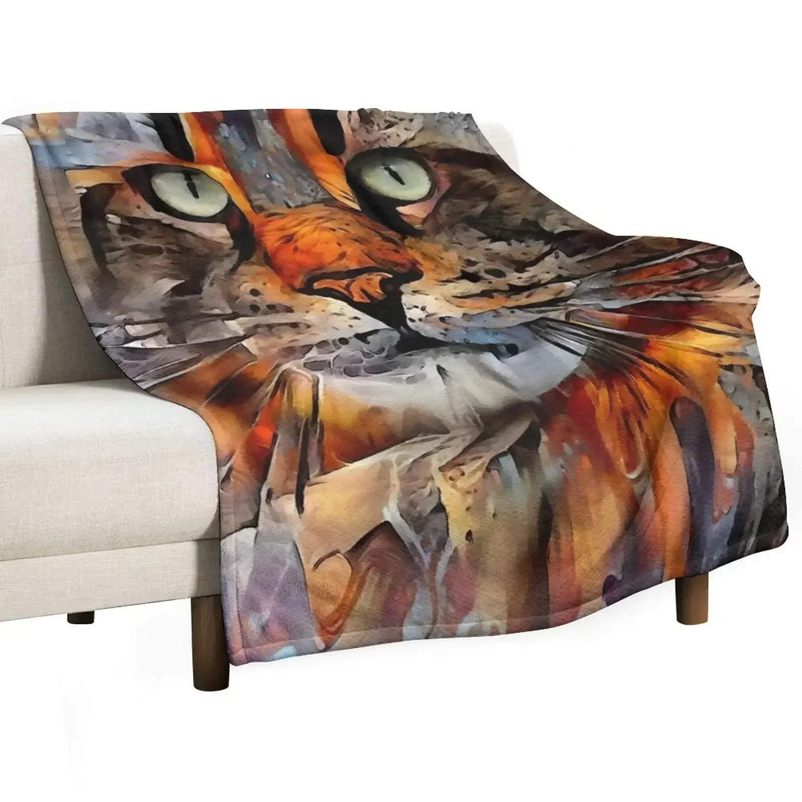 Zikkan, cat, chat, cat, lea roche paintings Throw Blanket Large For Sofa Thin Blankets