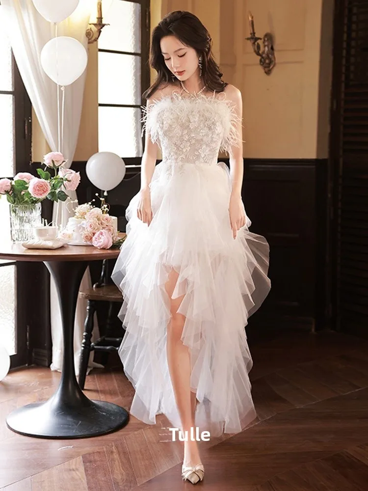 

White Strapl Evening Gown Women's 2025 New aduation Lady Luxury Birthday Dr Engagement Unique Host Dr