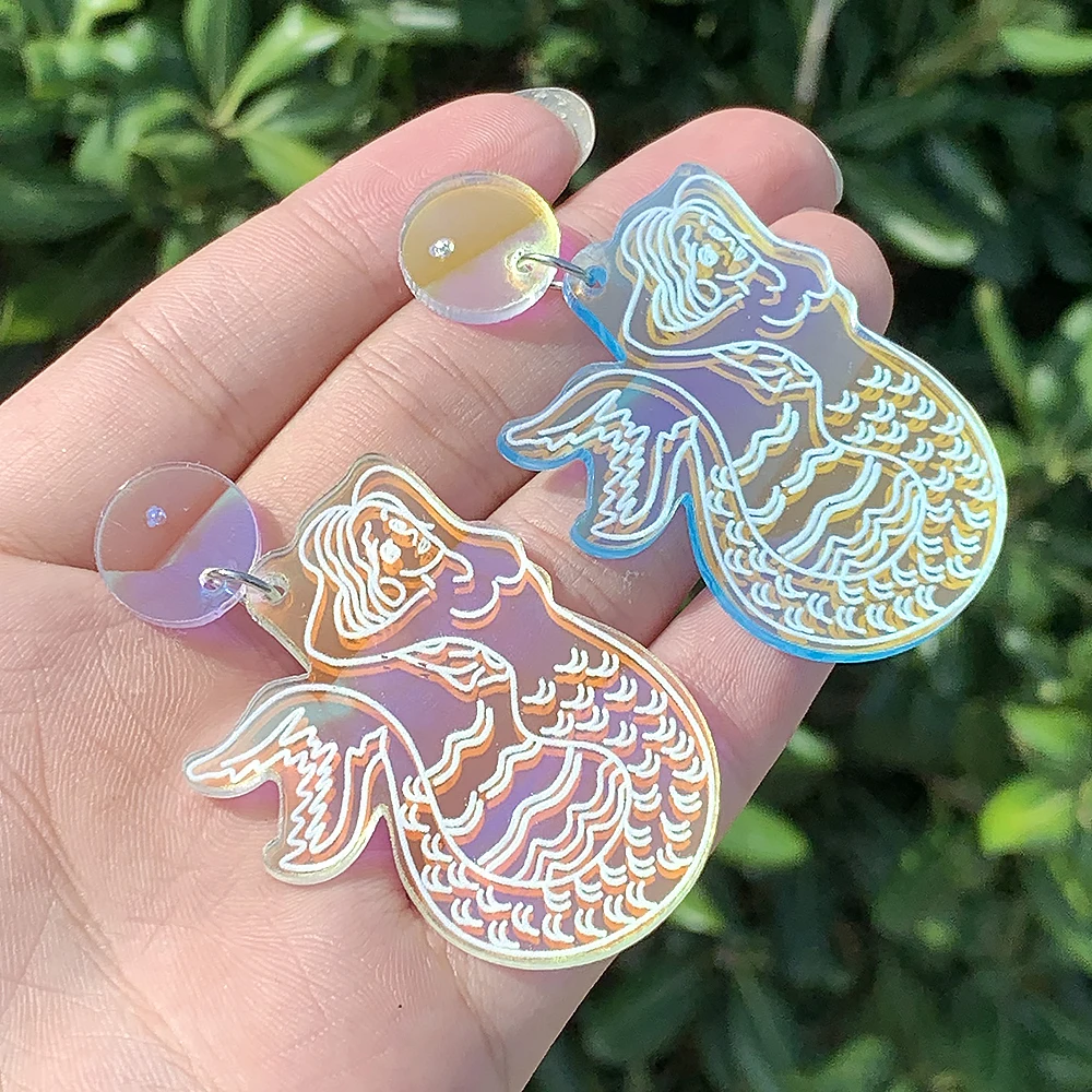 Unique Elegant Acrylic Princess Mermaid Dangle Drop Earrings for Women Lovely Sparkly Bohemian dazzling color Earrings Jewelry image 2