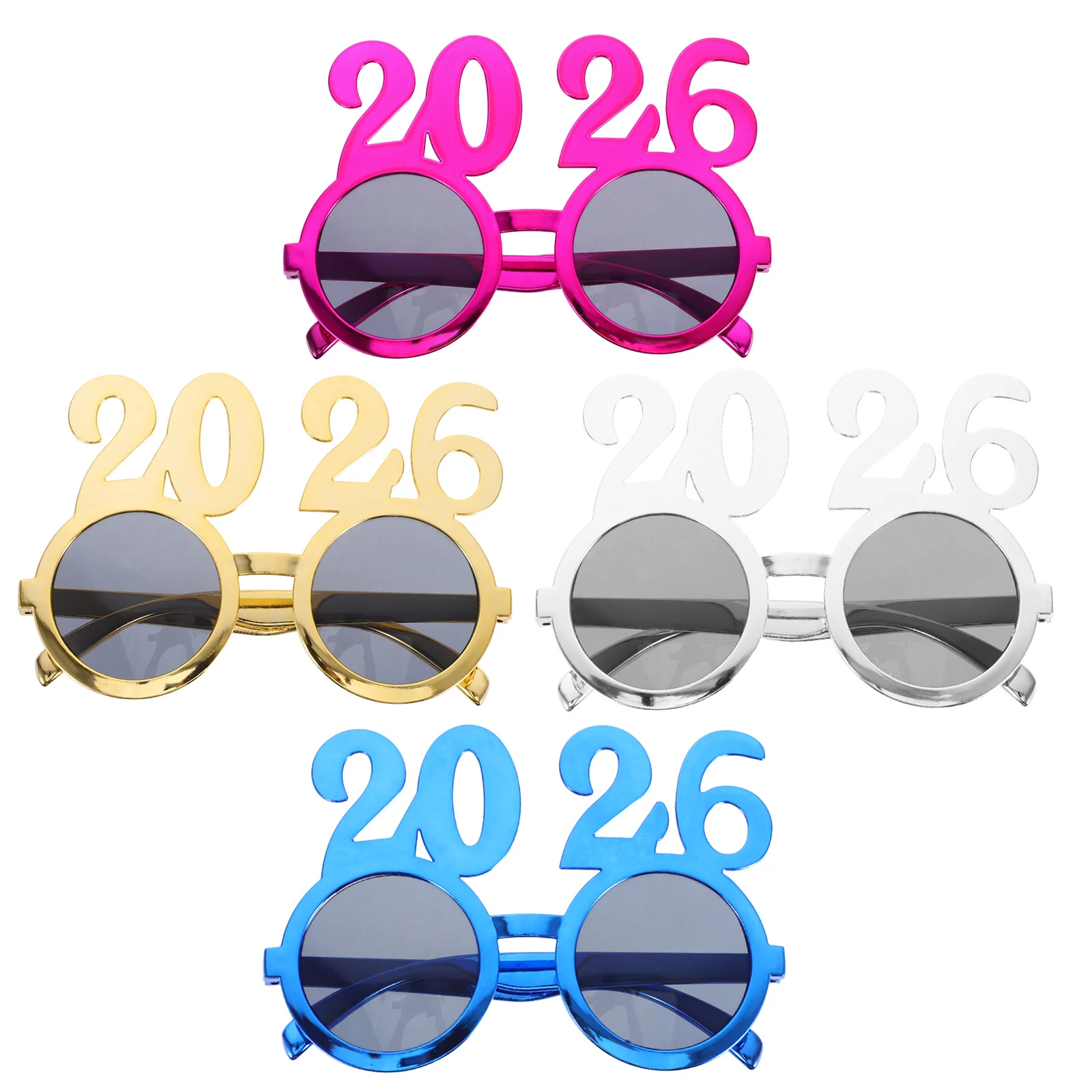 4개 2026 안경: 새해 파티 포토 부스 소품용 둥근 숫자 안경 어린이 성인 축하 장식 플라스틱