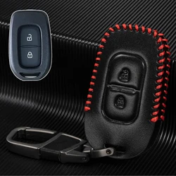 For Renault Sandero Clio Duster Dacia Symbol Trafic Kwid Captur Remote Smart Key Chain Ring Case Cover Holder Black PU Leather