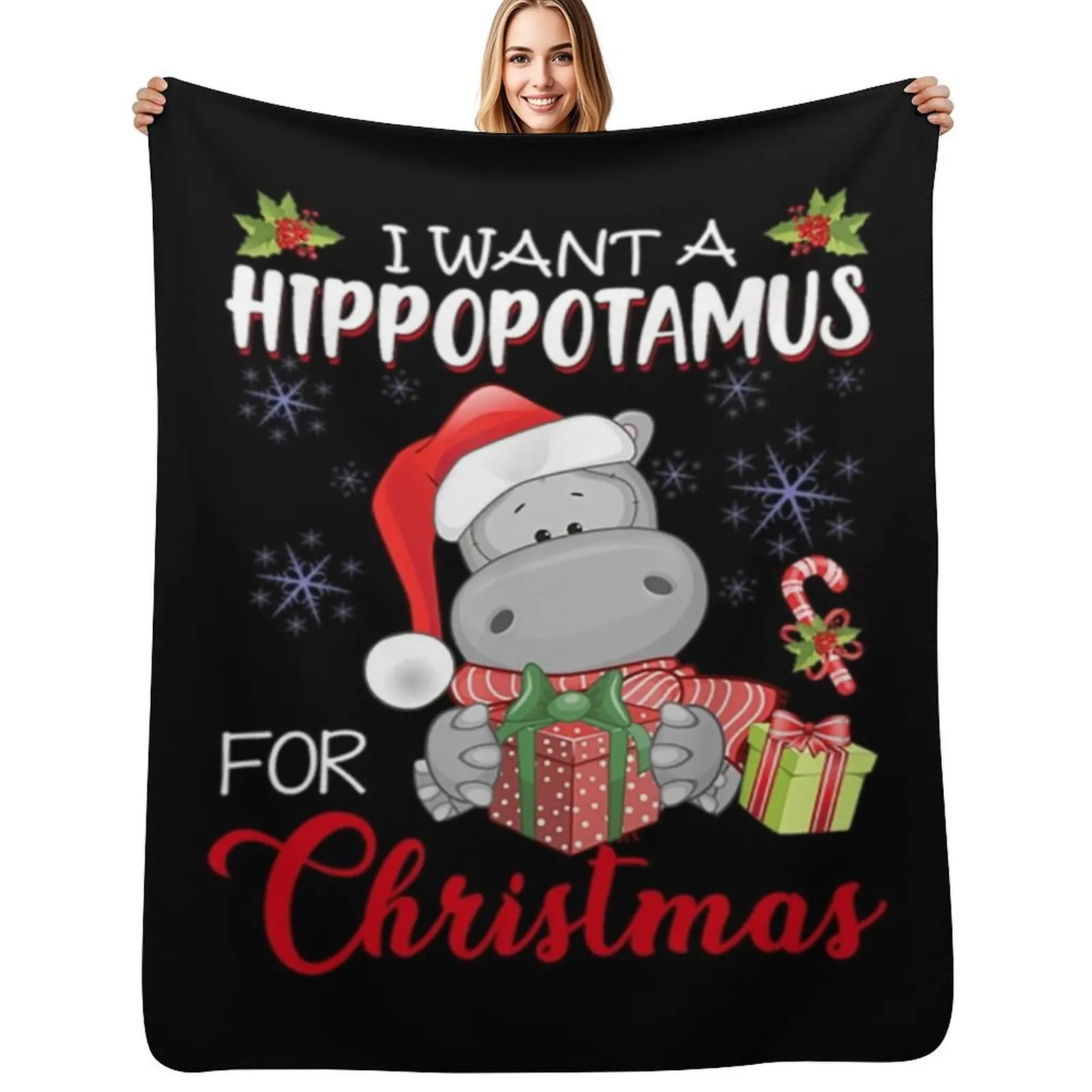 

I Want A Hippopotamus For Christmas Cute Gift Xmas Throw Blanket Soft Warm Blanket Gift for Men Women Adults