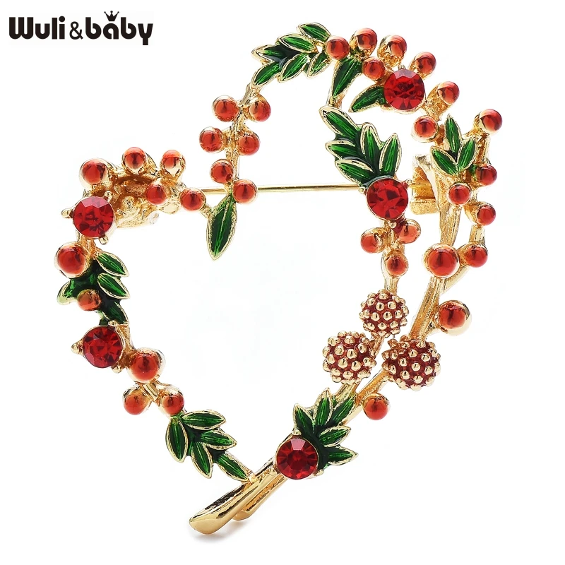 Wuli&baby Beautiful Fruits Heart Brooches For Women Unisex 2-color Enamel French Style Love Party Office Brooch Pins Gifts