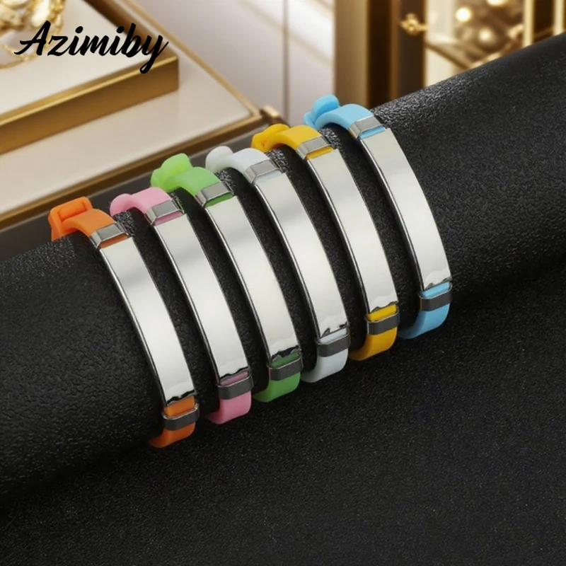 Azimiby Personalized ID Bracelet Adjustable Stainless Steel Name Phone Number Spotify Code Music Custom Bracelets Gifts For Baby