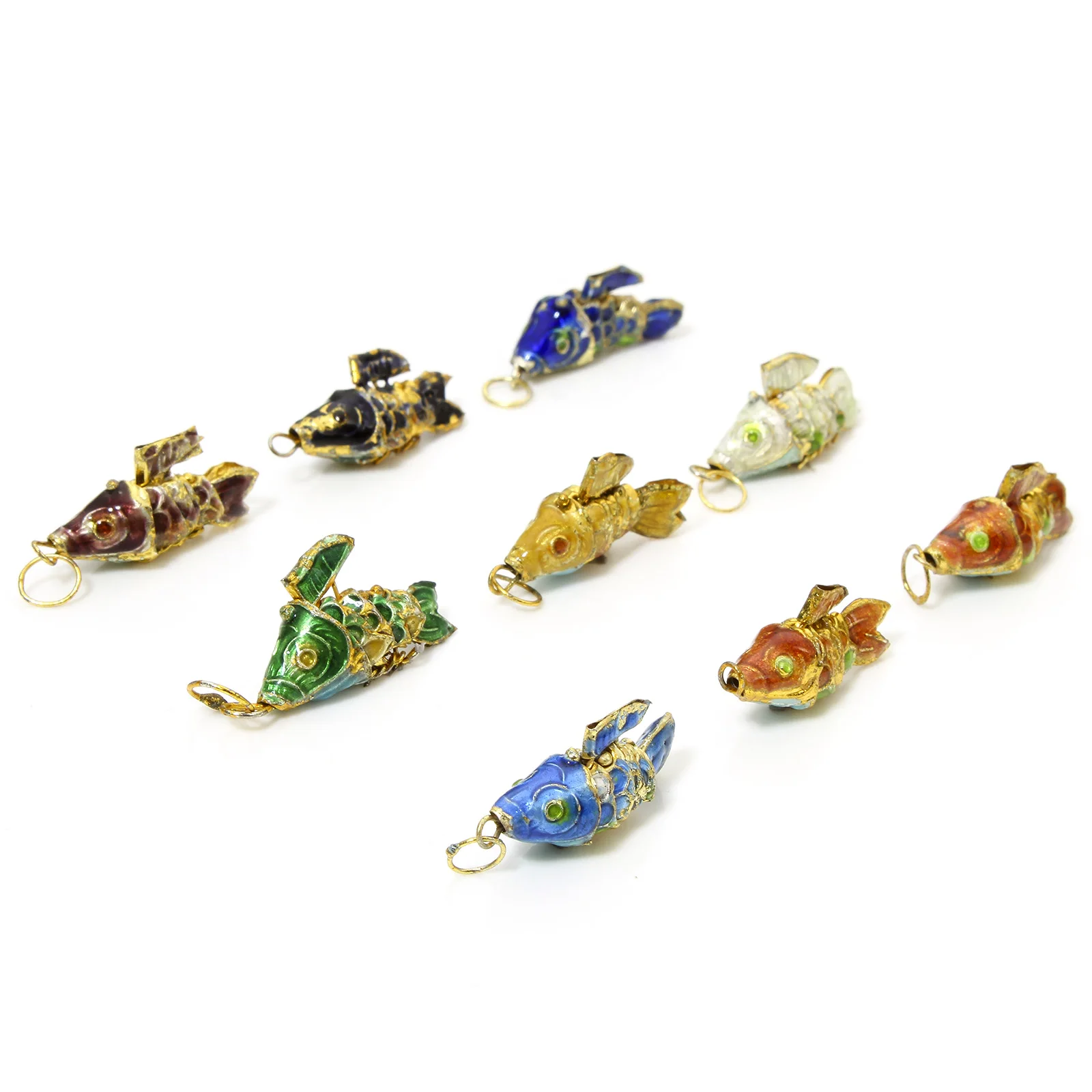 1pc Fish Animal Movable 3D Mini Pendants Gold Plated Multicolor Brass Ocean Jewelry Charms for DIY Necklace  28mm x 8mm