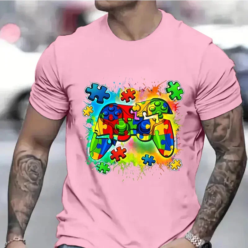 Autism Awareness Video Game Controller Boys T-Shirt Autism Awareness Month Men Tshirts Black T Shirts Summer Short Sleeve Tops