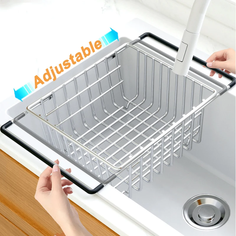 

Retractable Sink Dish Drainer Rack Dishes Dryer Container Stainless Steel Tableware Storage Holder Fruit Vegetable Drain Basket