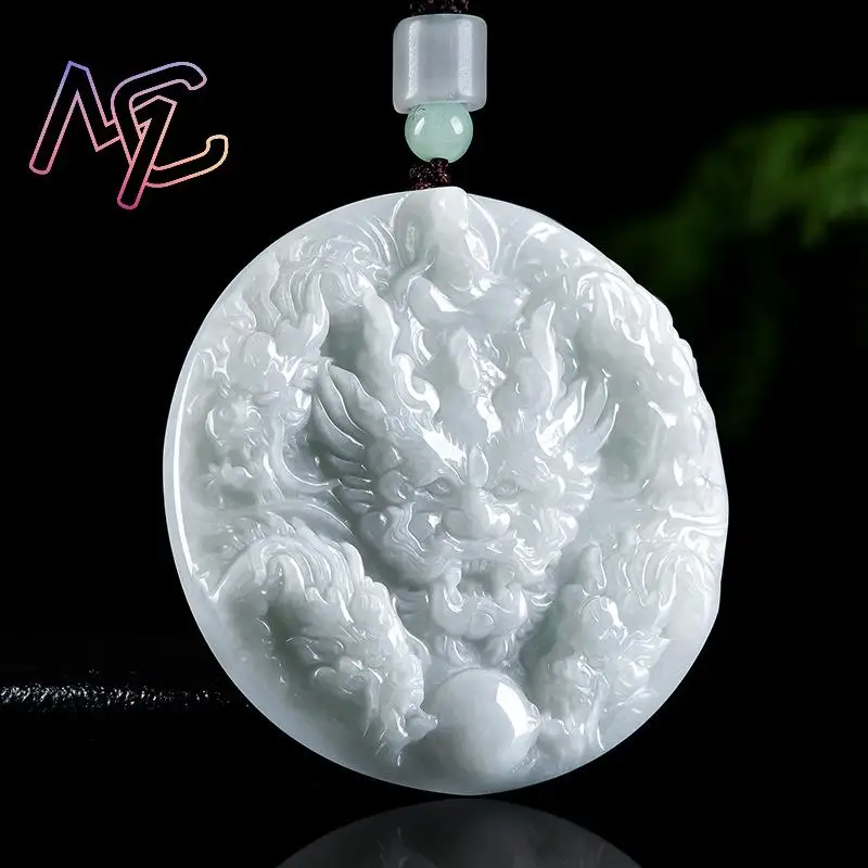 White Myanmar Jadeite Dragon Pendant Necklace Stone Carved Gemstone Designer Charm Fashion Accessories Natural Burmese Jade