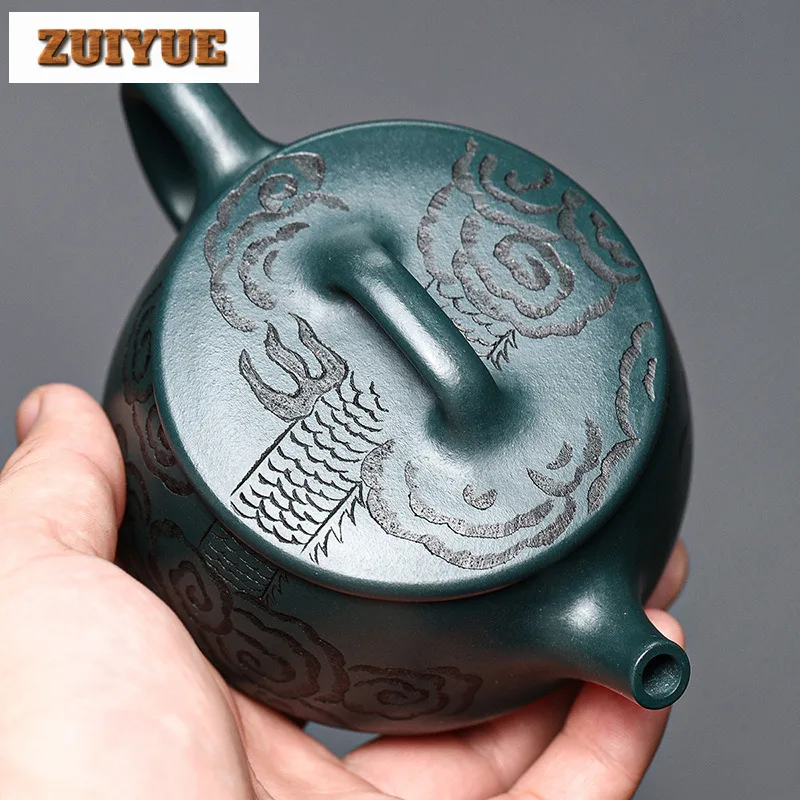 200ml High-end Yixing Purple Clay Teapots Handmade Dragon Stone Scoop Pot Raw Ore Azure Mud Kettle Chinese Zisha Tea Set Cafes