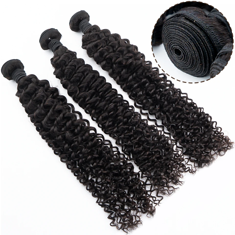 Indian Curly Wave Pacotes de cabelo humano, cor preta natural, Remy Hair Weave, 3 Pacotes de extensões, 10-30 em