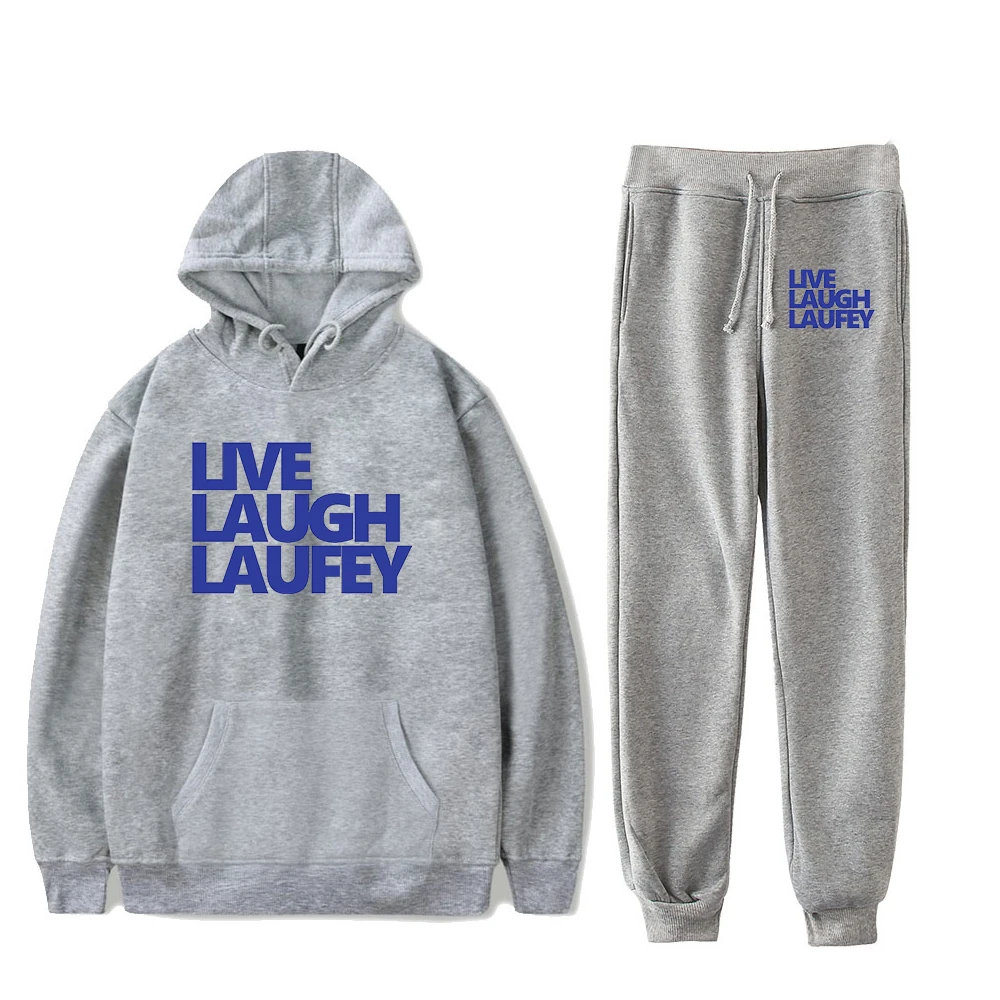 Laufey Merch Live Laugh Laufey Hoodie Jogger Broek Tweedelige Set Sweatshirts + Joggingbroek 2023 Nieuwe Mode Mannen vrouwen Set