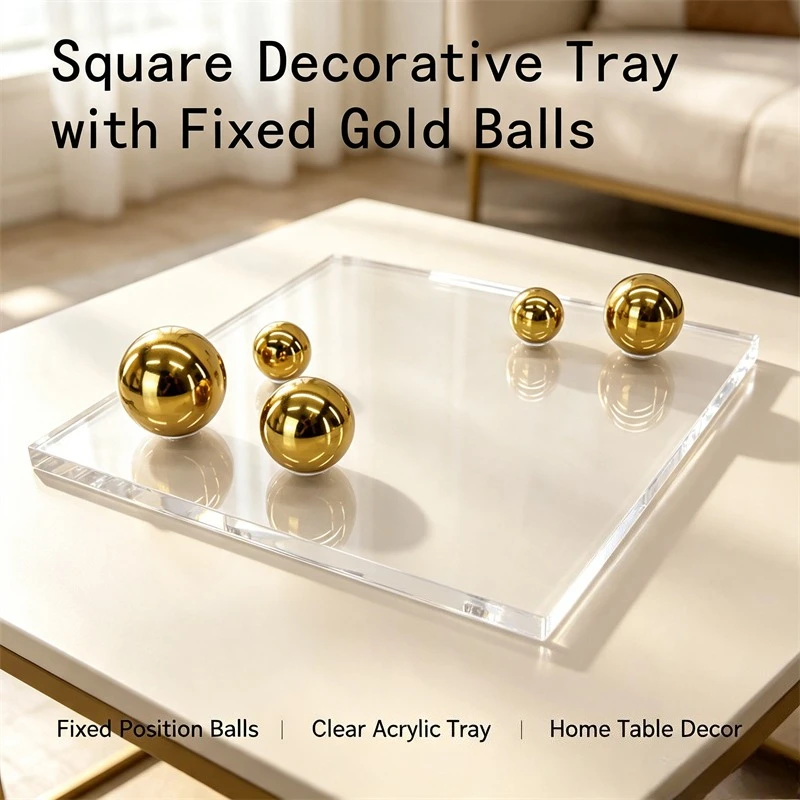 Acrylic Decorative Tray Reflective Ball Decor Modern Clear Display Plate Nordic Home Tabletop Ornament for Interior Decor