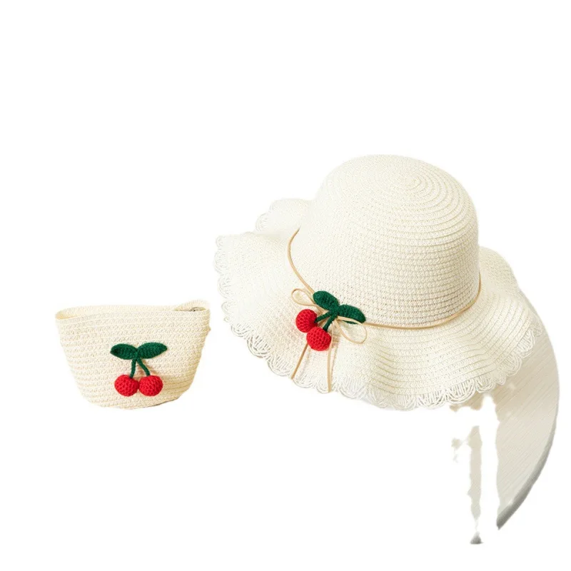 Kids Hat For Girls 2-7Y Straw Children's Sunshade Cap Bag Summer Baby Travel Sunscreen Beach Hat Sun Fisherman Cap Fashion Style view 5