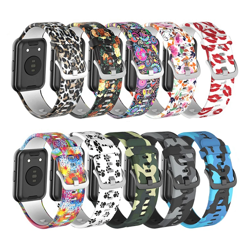Printed Silicone Watchband Strap For Huawei Watch Fit Bracelet Smart Watch Band