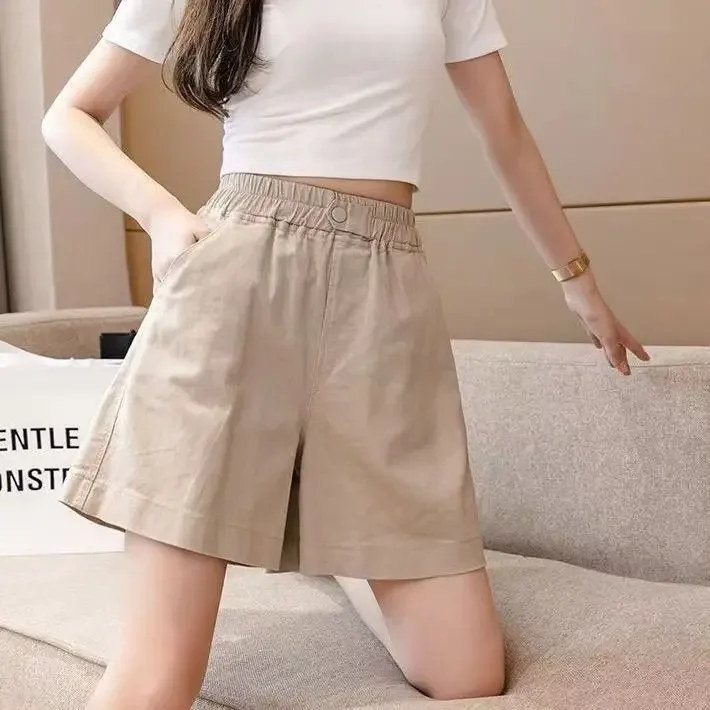 

Cotton Shorts for Women Summer Casual White Denim Shorts Female Elastic Waist Loose Korean Women's Shorts 2024