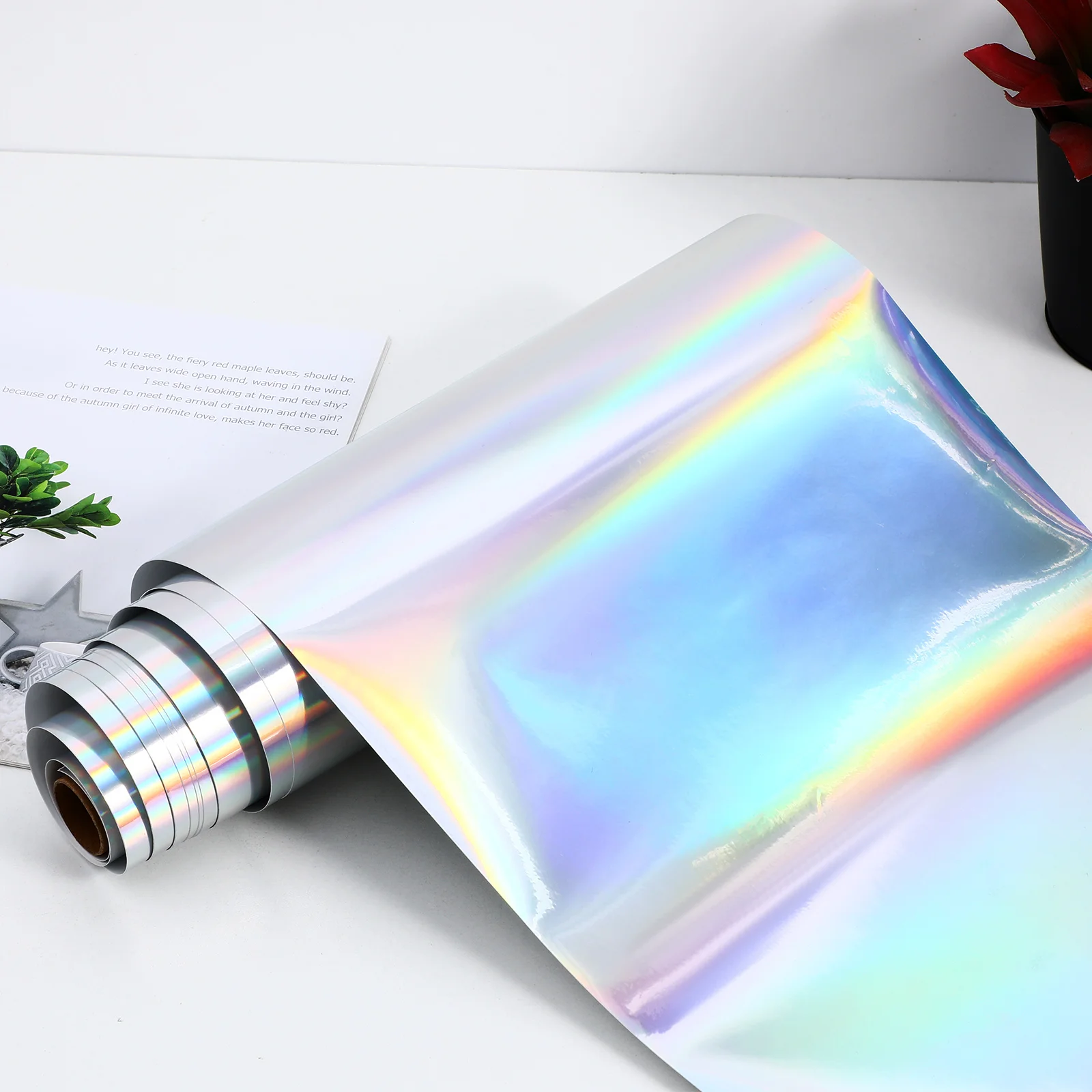 

1 Roll Holographic Vinyl Film Permanent Adhesive Vinyl Sheets Strong Long-Lasting Transfer Tape For Car Decal Window Decor Home