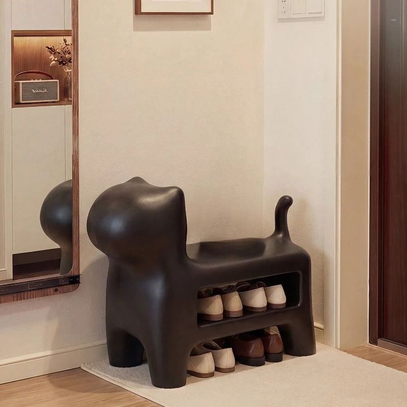 Cute Cat Shape Shoe Changing Stool Plastic Animal Entryway Bench Creative Multifunctional Kids Seat Household Hallway Shoe Rack