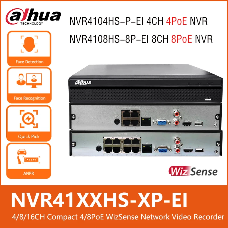Dahua NVR4104HS-P-EI 4PoE NVR4108HS-8P-EI 4/8CH 8PoE WizSense Network Video Recorder NVR IP Camera System Security Protection