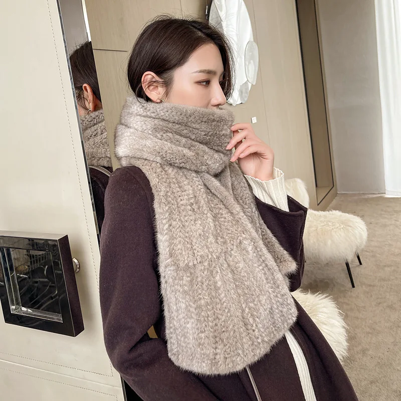 New Arrival Mink Fur Scarf Winter Neck Warmer Woven Mink Fur Shawls For Women Luxury Soft Real Fur Checkerboard scarf