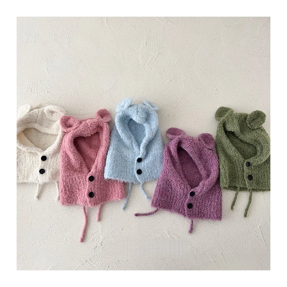 

Новая детская вязаная шапка 2026 года с милыми ушками медведя, цельный комплект: шарф и шапка, зимняя теплая ветрозащитная шапка для защиты шеи для мальчиков и девочек