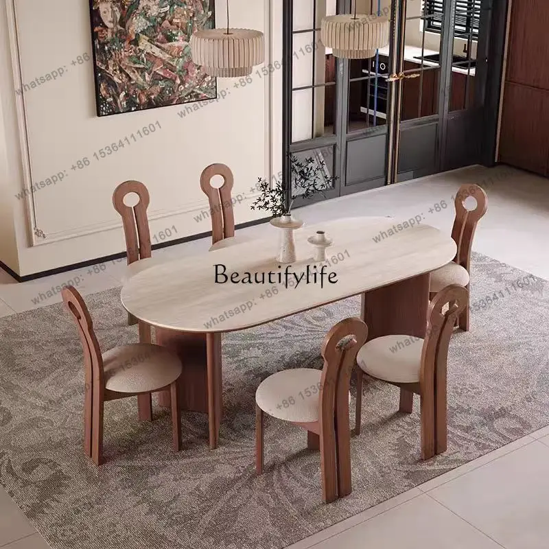 

D30Rock slab cave stone dining table oval household medium and ancient style small apartment