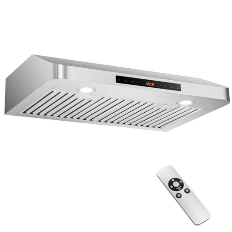 

30 Inch Stainless Steel Kitchen Range Hood with 900CFM 4Speed Fan Gesture Control 2 LED Lights DishwasherSafe Baffle Filters Du