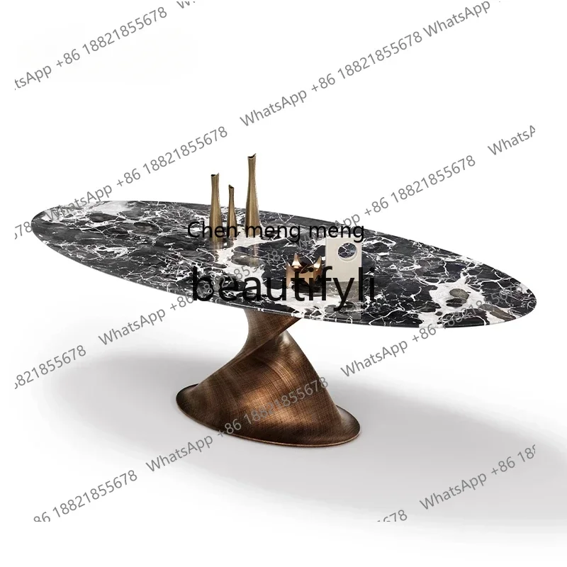 

182Q Легкий роскошный средневековый овальный обеденный стол/натуральный мрамор/итальянский современный роскошный камень