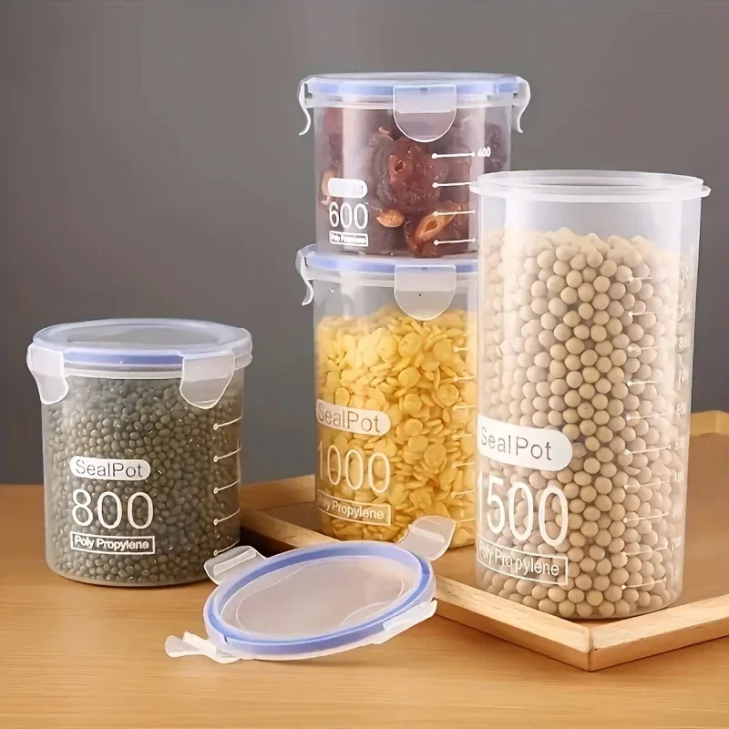 1pcTransparent Food Preservation Sealed Jar Plastic Sealed Cans Milk Tea Food Cans Kitchen Cereal Box Storage Box