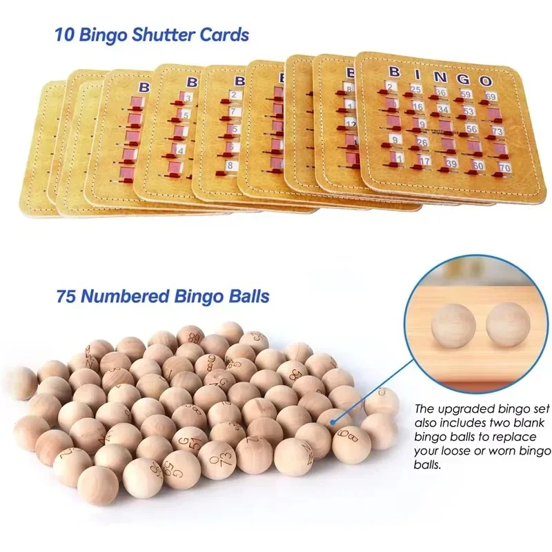 Luxury party arcade 10 shutter sliding card wooden main board and bingo set with brass