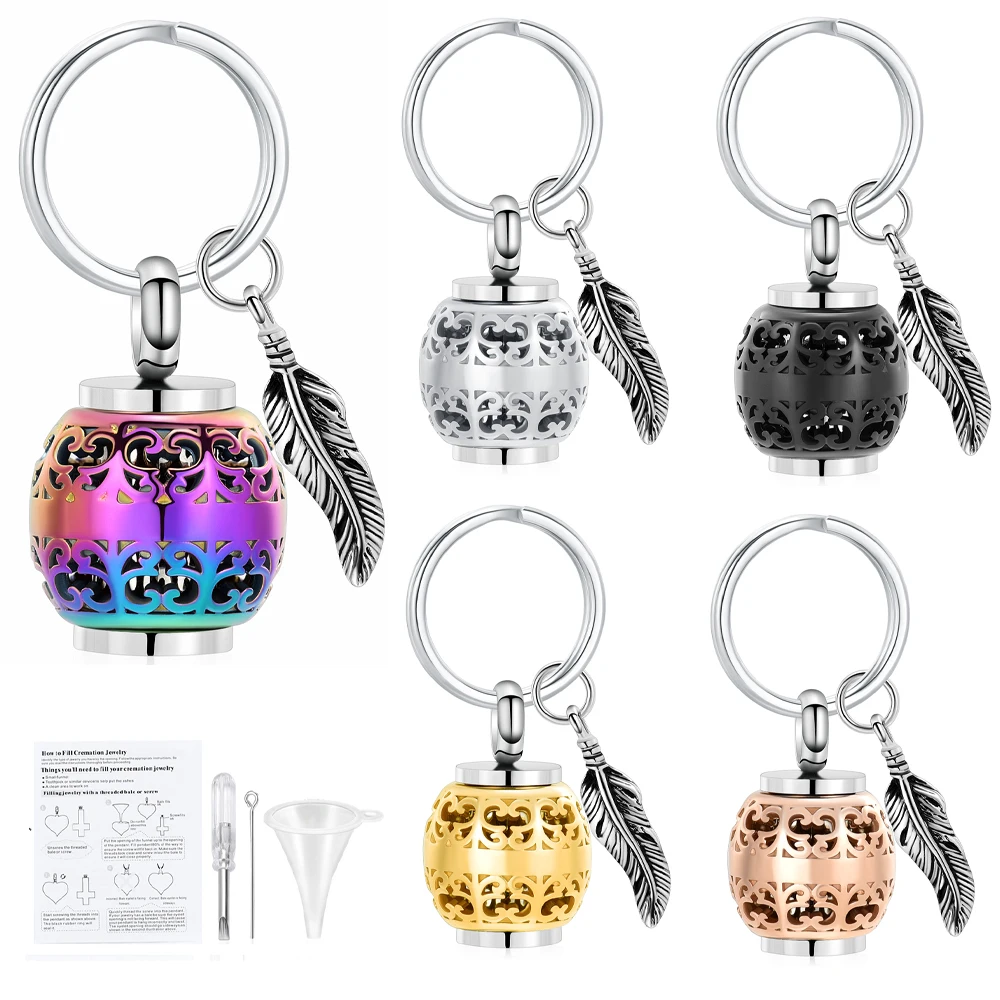 

Hollow Lantern Cremation Urn Key chain Stainless Steel Memorial Keepsake For Human/Pet Ashes Keyring Customize Jewelery