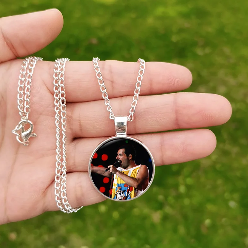 New Freddie Mercury Necklace Popular Band Music Singer Star Art Glass Poster Custom Pendant Long Chain Fans Jewelry Gift