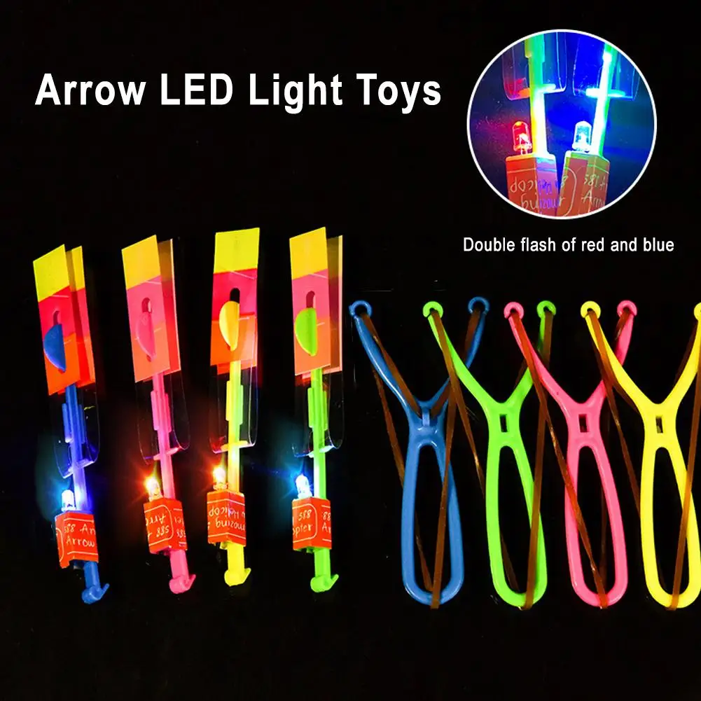10Pcs Funny Luminous Slingshot Flying Arrow LED Light Up Flashing Dragonfly Glow For Kids Party Toys Gift Color Random