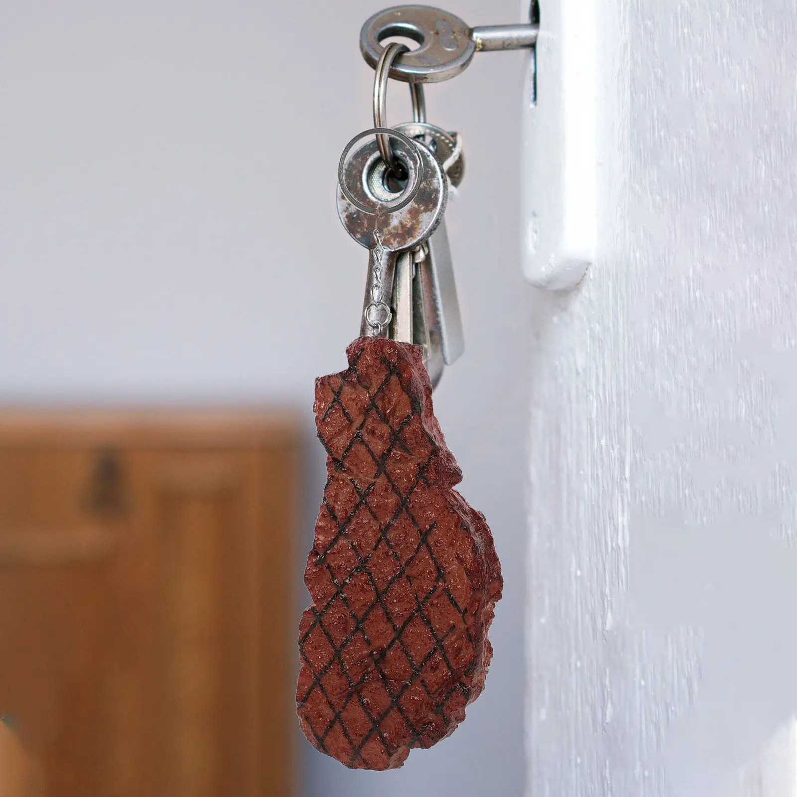 1:1 Realistic PVC Steak Keychain Miniature Fake Beef Steak Decorative Food Key Holder for Car Backpack Purse Handbag