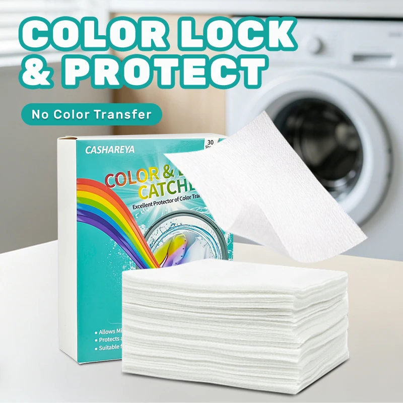CASHAREYA Color Catcher Sheets Large Size 11x28cm 30ct Laundry Dye Trap Prevent Color Bleeding Anti Dye Transfer Washing Machine