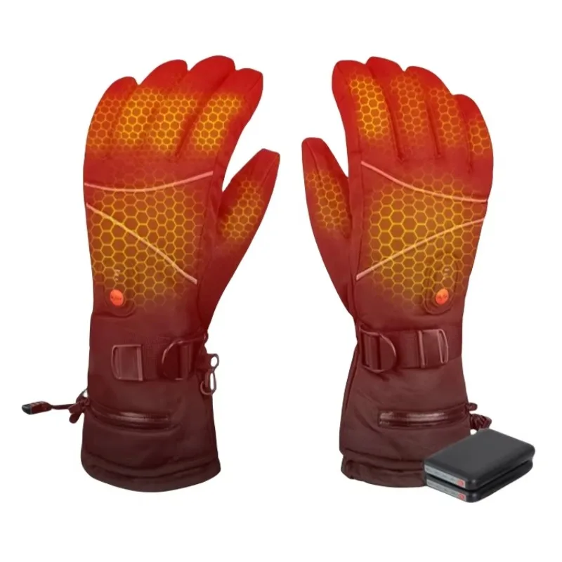 2026 In Stock Customized Heated Winter Rechargeable Battery Waterproof Thickened Leather Gloves  with Touch for Men and Women