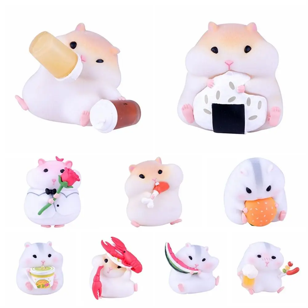 Foodie Series Hamster Clarke Figures Flocking Mouse Small Animals Gourmet Hamster Figures Cute Model Toys Girl Gift