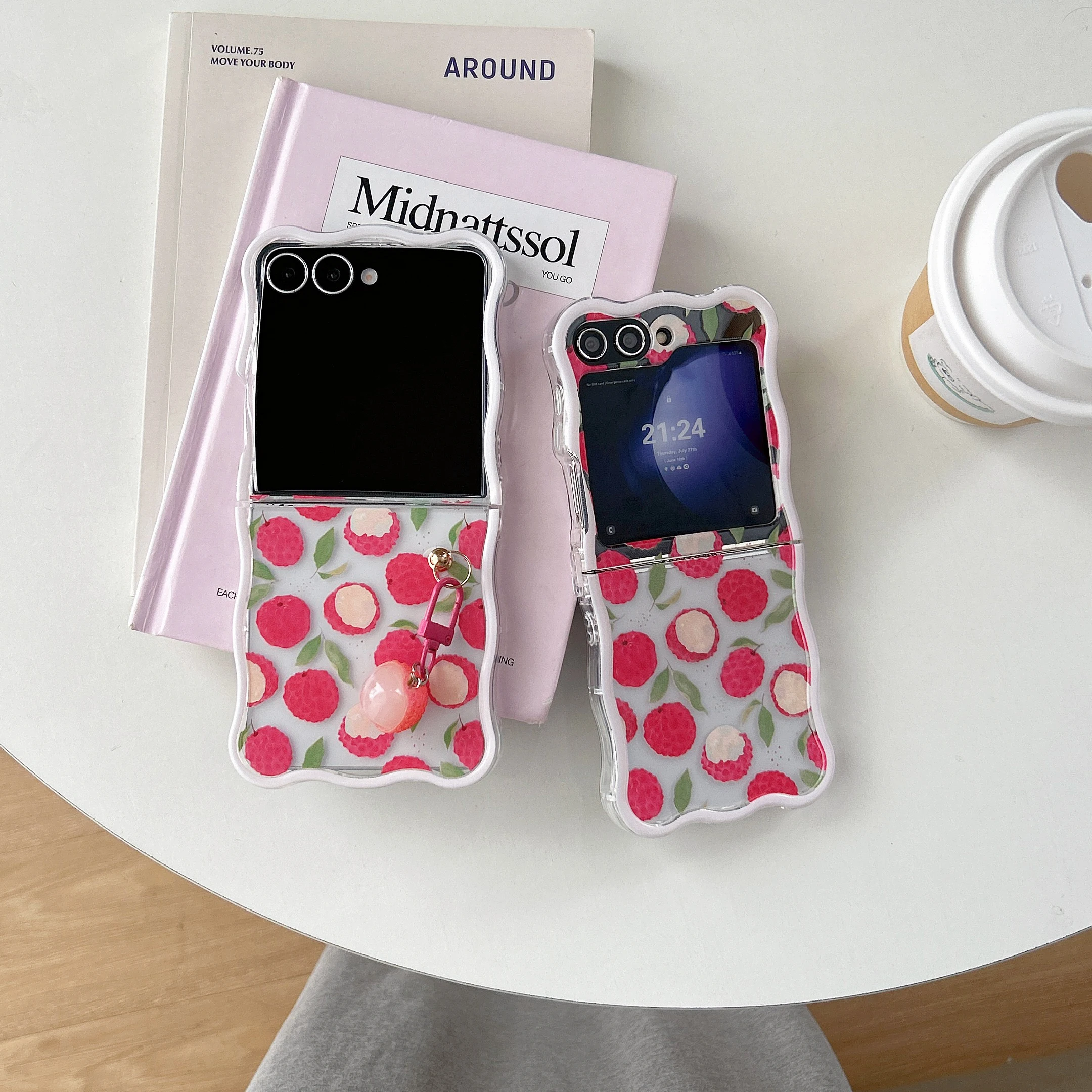 Für Samsung Galaxy Z Flip 7 6 5 4 3 Cartoon Welle Obst litschi Telefon Abdeckung Für Samsung Z Flip7FE Mit Lanyard Stoßfest Fällen