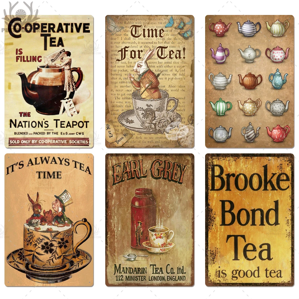 Tea Sign Metal Sign Plaque Metal Vintage Shabby Chic Tin Sign Metal Poster Decorative Iron Plate Kitchen Wall Decor