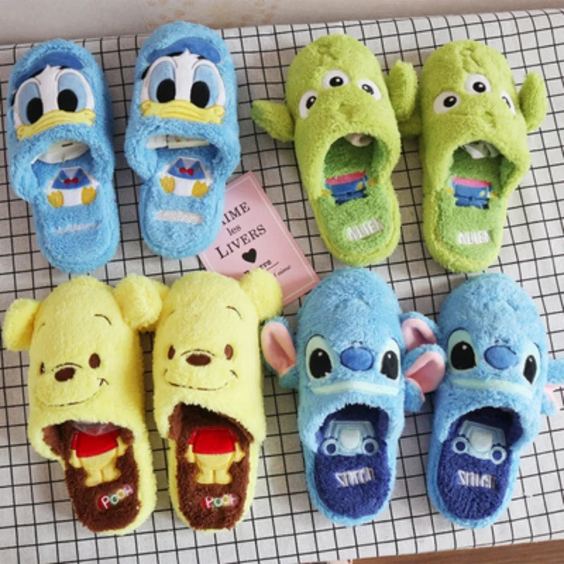 

MINISO Cartoon Plush Slippers In Autumn And Winter anime Alien Stitch Winnie The Pooh Soft Home Slippers 35-38 Yards Unisex