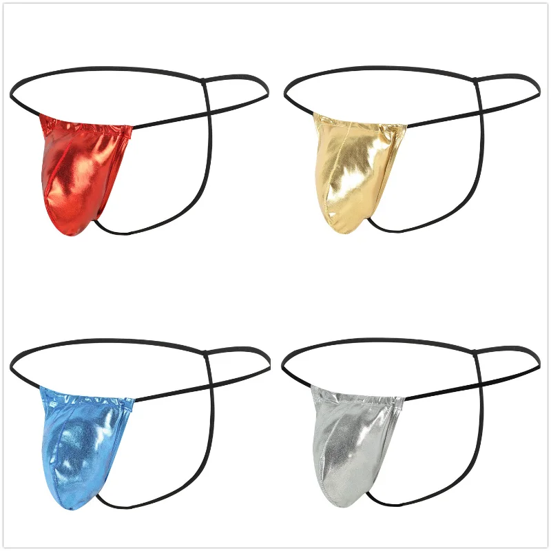 Men Bikini String Jockstrap Panties Shiny Patent Leather Underwear Sexy Hollow Motorcycle U Convex Pouch Lingerie Underpants